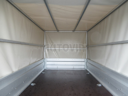 Sklopný nebrzděný přívěs AVM 2,52x1,30/1,19 s konstrukcí a plachtou č.21