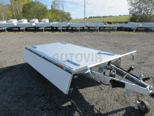 Sklápěcí přívěs DLT 1,3T 2,57x1,48/0,35 ruč, plech podlaha č.38
