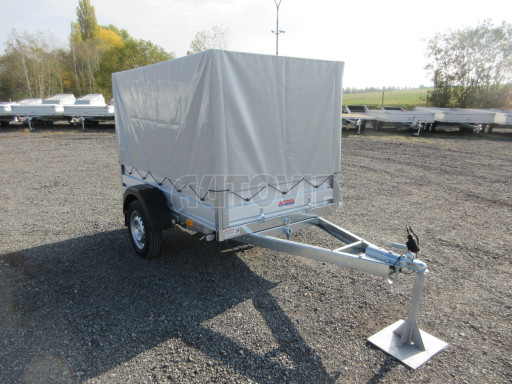 Sklopný nebrzděný přívěs AVM N1 750kg 2,02x1,23/0,35 s konstrukcí a plachtou č.1