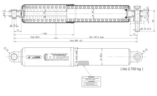 Zásobník plynopružinový KNOTT 1300 - 2700 kg GF (990017.01) č.2