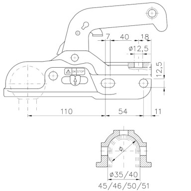 Tažná spojka Winterhoff WW 30-K+Z, 3000 kg, 51/50/45/40/35 mm, H12V12 č.2
