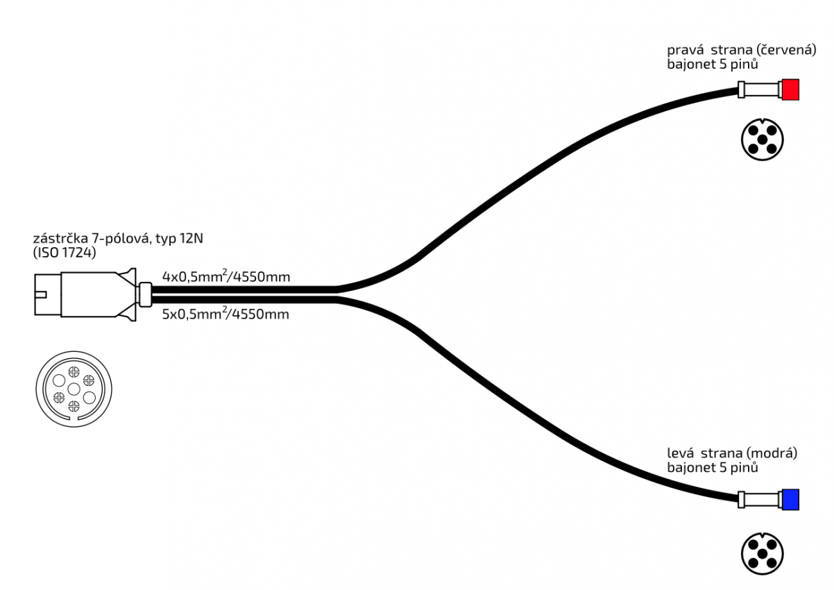 Kabeláž  4,55 m/7-pól. zástrčka, bez předních vývodů, baj5, Jokon č.3