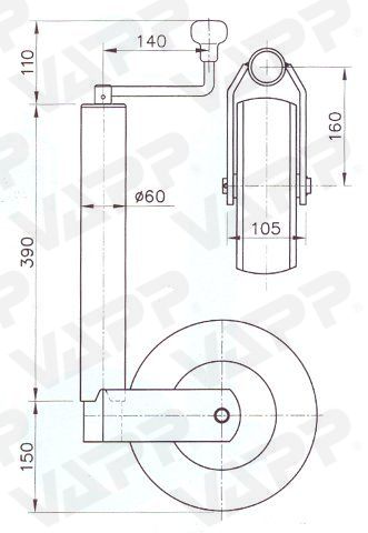 Kolečko opěrné WW ST 60/255 VB (ocelový disk) 500 kg č.2