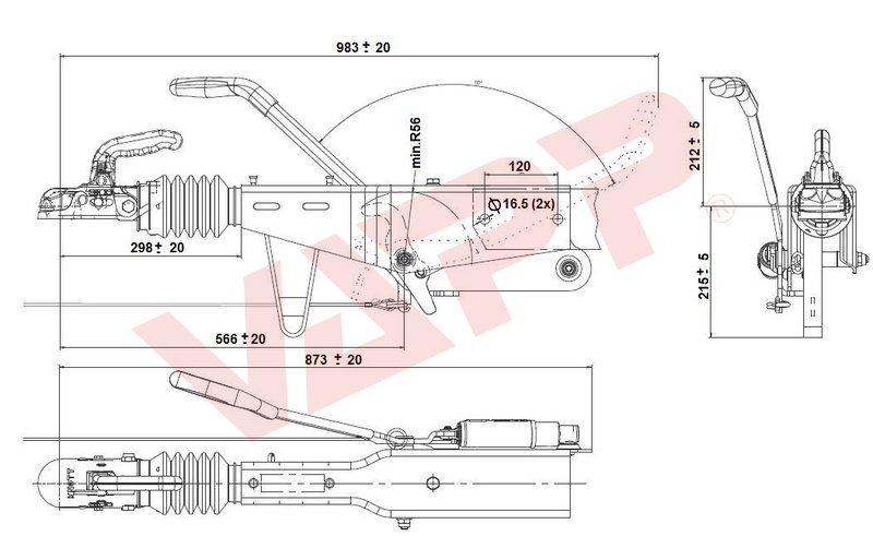 Nájezdová brzda KNOTT KRV20-A KH na jekl 100x100 mm č.2