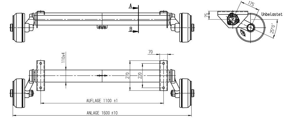 Náprava AL-KO Plus B 1800-9 (1800 kg) a=1100 mm, c=1600 mm, 2361, 112x5 č.2