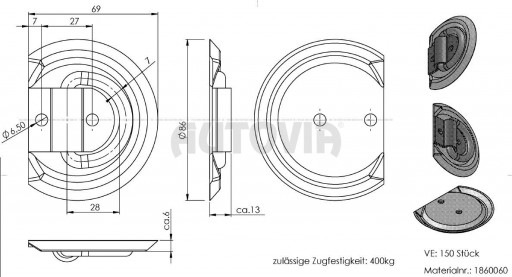 Kotevní miska RT 750 kg pozink s rovným bokem č.2