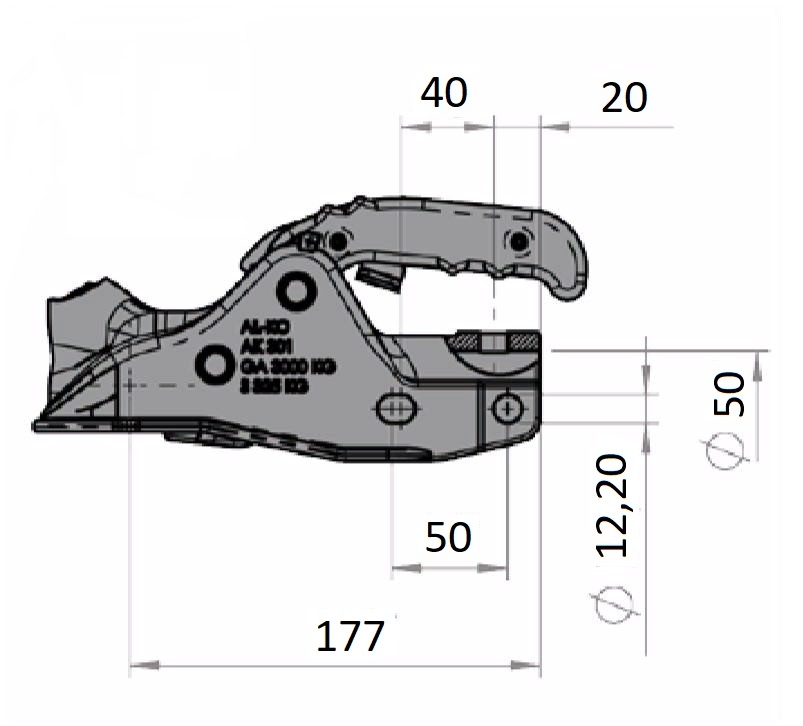 Tažná spojka AL-KO Profi AK 301, 3000 kg, 50/45 mm, H12V12 + Safety Kit č.2