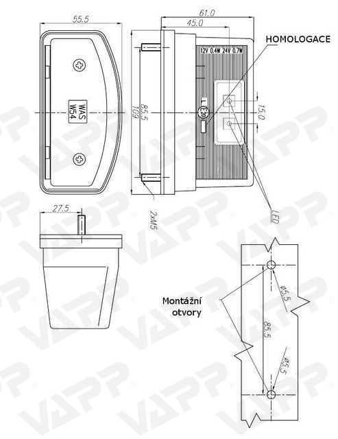 Osvětlení SPZ (registrační značky) LED WAS W54/246 (12-24V) č.4