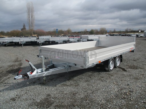 Hydraulicky sklopný přívěs valník s nájezdným čelem AD 2,7T 4,17x2,09/0,35 POČ