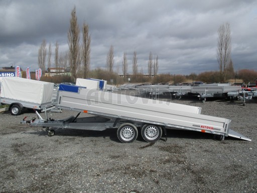 Hydraulicky sklopný přívěs valník s nájezdným čelem AD 2,7T 4,17x2,09/0,35 POČ