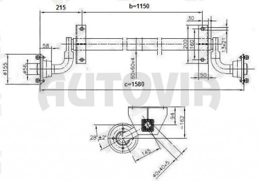 Náprava Knott VG7-L b-1150 c-1580 100x4 střední patky č.2