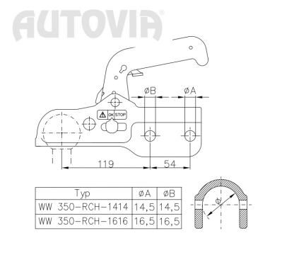 Tažná spojka Winterhoff WW 350 R-CH, 3500 kg, 60 mm, H14 č.2