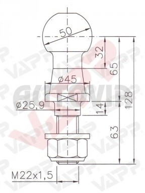 Koule ISO 50 WW KUB/50, pr. 50 mm, 3500 kg, M22x1,5 č.2