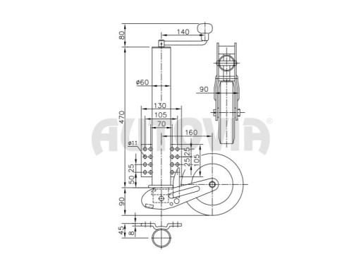 Kolečko opěrné automat. WW VK 60/KH/200 VBB s plochou přírubou, 250 kg č.2