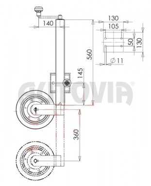 Kolečko opěrné s otočným držákem WW ST 60-PVDL-560-255 VB (ocelový disk) 500 kg č.2