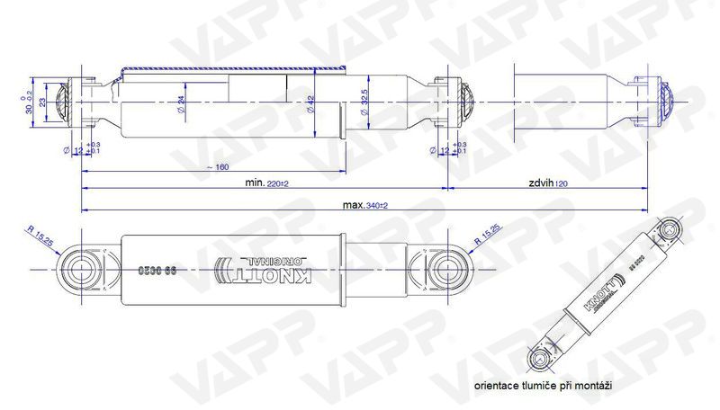 Tlumič k nápravě KNOTT typ 990020 (do 1800 kg/1 kolo) montáž za kolo č.4