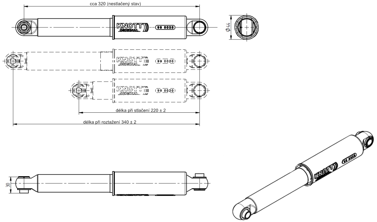 Tlumič k nápravě KNOTT typ 990020 (do 1800 kg/1 kolo) montáž za kolo č.2
