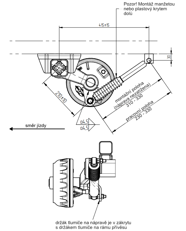 Tlumič k nápravě KNOTT typ 990020 (do 1800 kg/1 kolo) montáž za kolo č.3