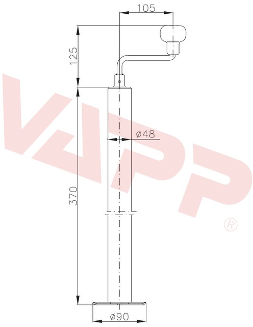 Opěrná noha WW ST 48-90 (370 mm s výsuvem 220 mm) 150kg č.2