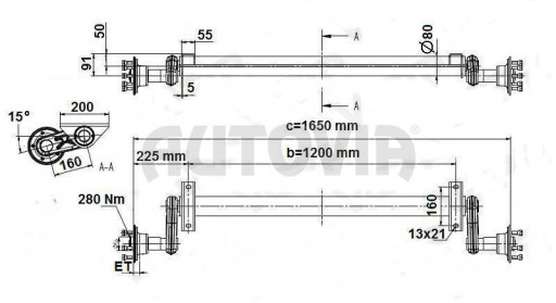 Náprava KNOTT G 13 (1300 kg) b=1200 mm, 100x4 č.2