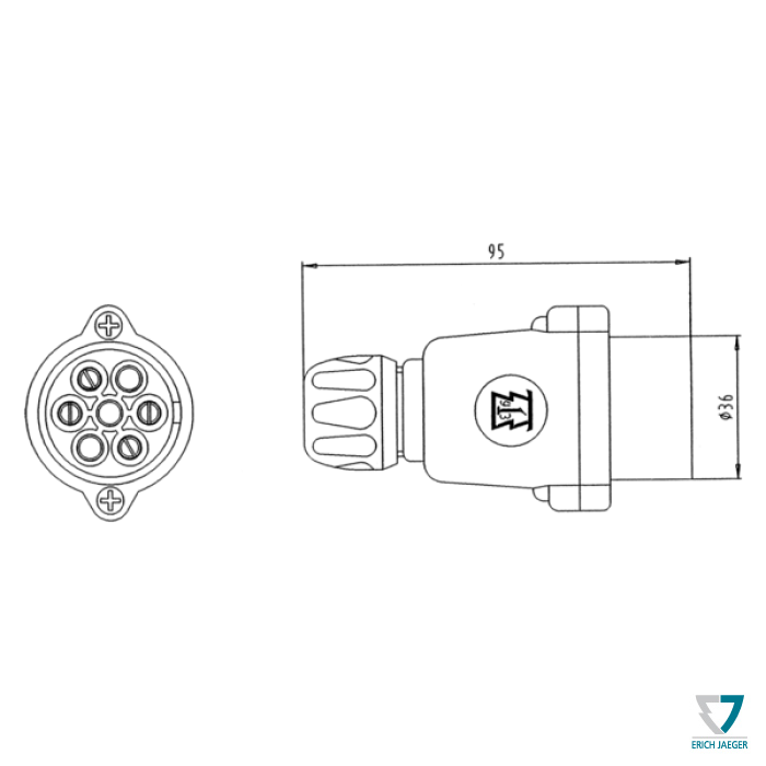 Zástrčka - vidlice 7 pól 12V plastová JAEGER č.3