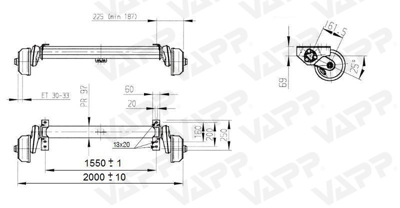 Náprava AL-KO Compact B 1200-6 (1350 kg) a=1550 mm, 112x5 č.2