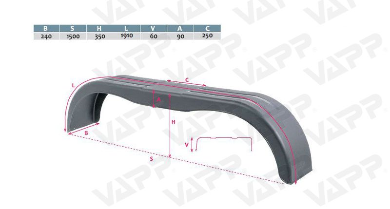 Blatník tandemový plast š240/v350/d1500 mm DOMAR černý č.2