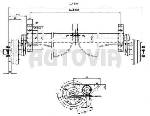 Náprava KNOTT GB 18 (1800 kg) b=1300 mm, c=1770 mm, 250x40, 112x5 č.2