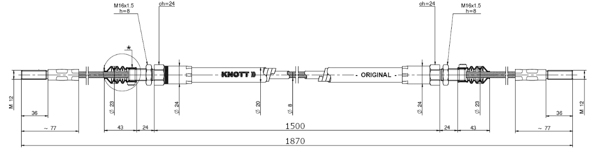 Lanovod brzdový pro KHV KNOTT 1500/1870 závit M12-M12 č.2