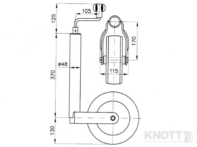Kolečko opěrné KNOTT prům. 48 mm (nafukovací) 150 kg č.2