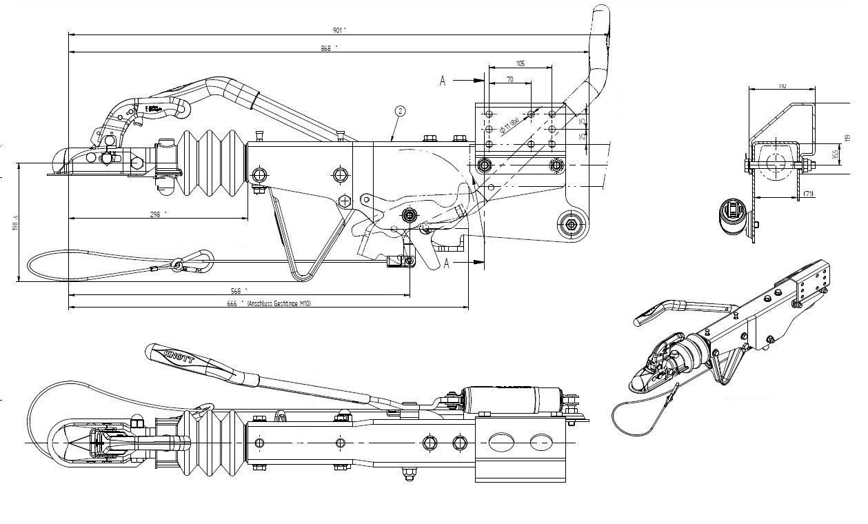 Nájezdová brzda KNOTT KRV13-E GF na jekl 70x70 mm + adaptér na 60x60 mm č.2