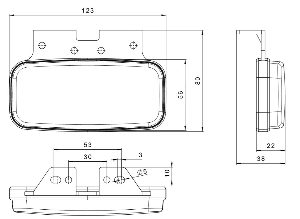Svítilna boční obrysová LED Fristom FT-075, 12-36V, na držáku č.2