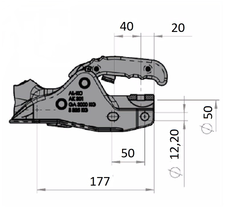 Tažná spojka AL-KO Profi AK 301, 3000 kg, 50/45 mm, H12V12 + SoftDock č.2