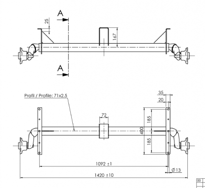 Náprava AL-KO UBR 700-1092 anl.1420mm 100x4 č.2