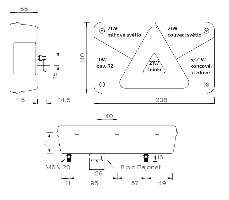Svítilna Aspöck Multipoint V sdružená, P-BL/BR/KO/CO/ML/RZ, baj8 č.3