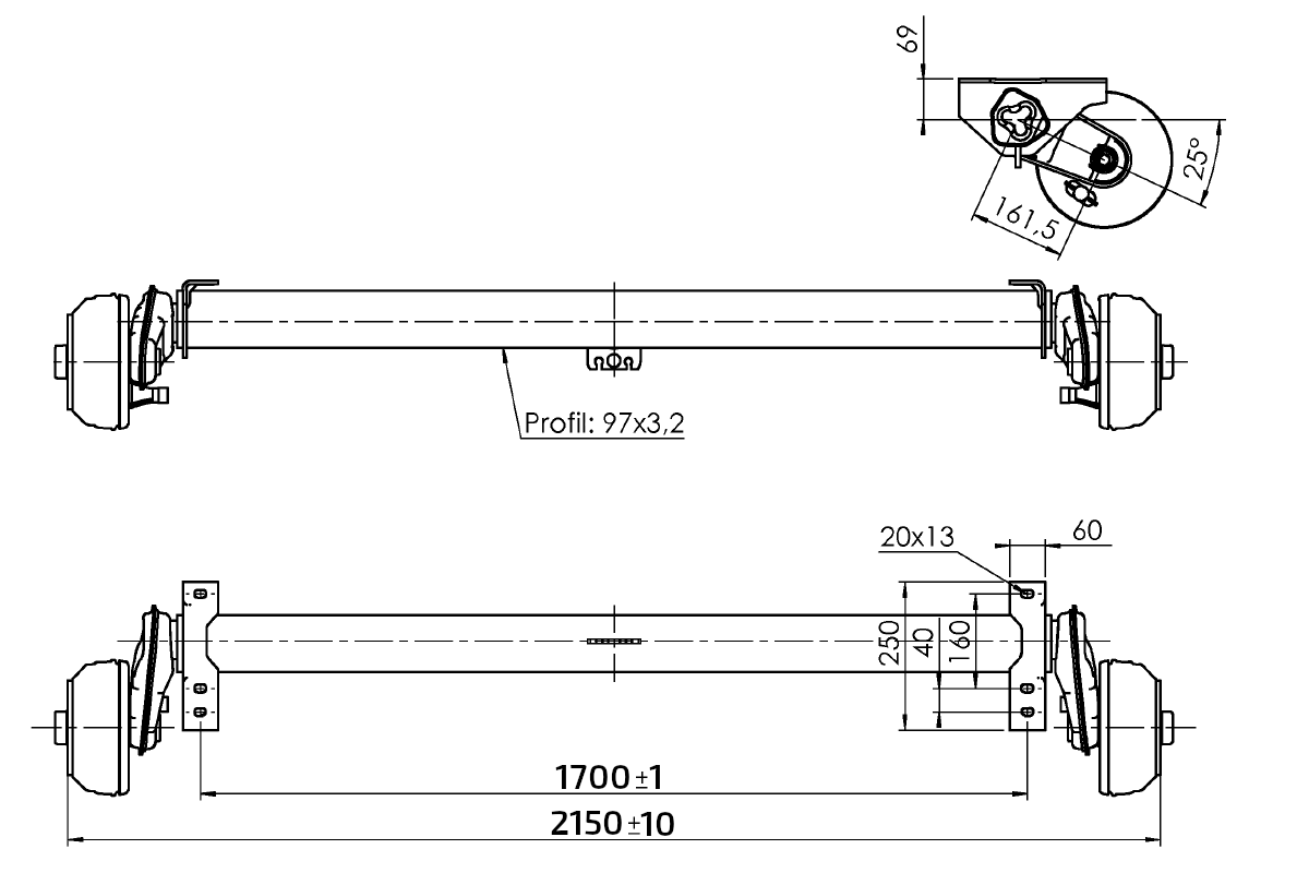 Náprava AL-KO Compact WASSER B 1200-6 (1350 kg) a=1700 mm, c=2150 mm, 2051, 112x5 č.2