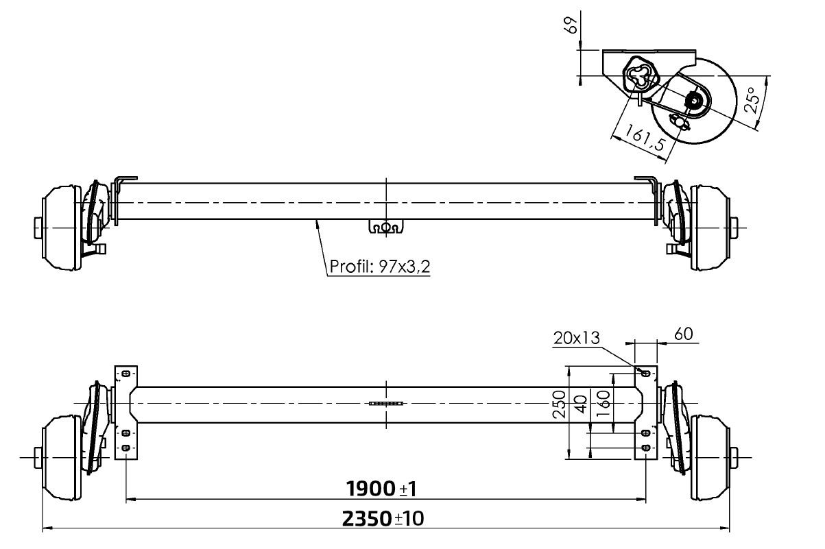 Náprava AL-KO Compact WASSER B 1200-6 (1350 kg) a=1900 mm, c=2350 mm, 2051, 112x5 č.2
