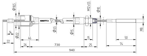 Lanovod brzdový KNOTT nerez  730/940 mm, závit M8 č.4