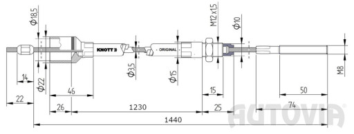 Lanovod brzdový KNOTT nerez 1230/1440 mm, závit M8 č.3