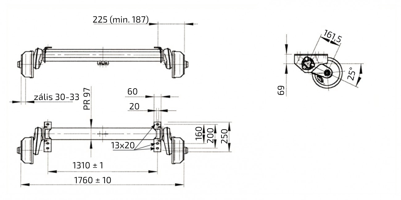 Náprava AL-KO Compact B 1200-6 (1350 kg) a=1310 mm, 112x5 č.2