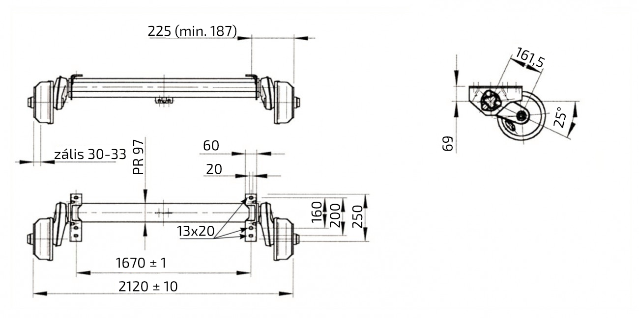 Náprava AL-KO Compact B 1200-6 (1350 kg) a=1670 mm, c=2120 mm, 2051, 112x5 č.2