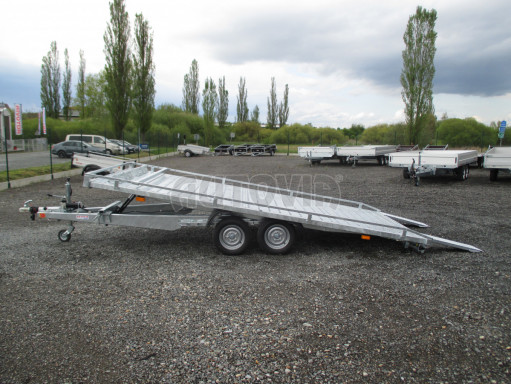 Přívěs pro převoz aut a mechanizace celoděrované sklopné plato - AD 2,7T 4,50x2,09 plato