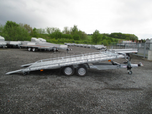 Přívěs pro převoz aut a mechanizace celoděrované sklopné plato - AD 2,7T 4,50x2,09 plato