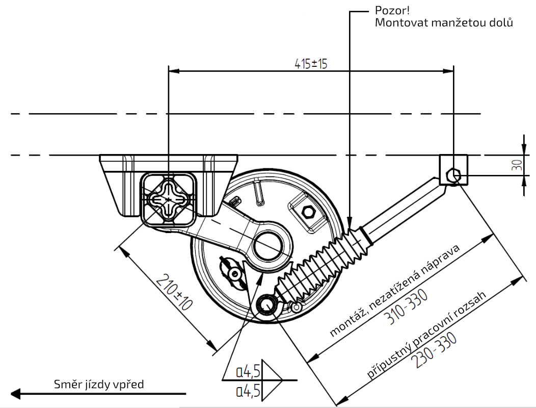 Tlumič k nápravě KNOTT (do 900kg/1 náprava) montáž za kolo, červený č.2