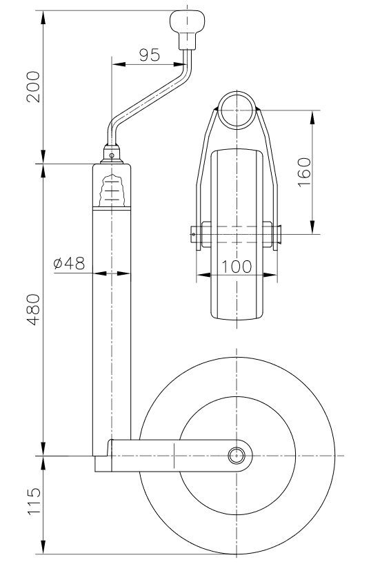 Kolečko opěrné Winterhoff ST48-CW-225 SB+BA s ukazatelem zatížení č.3