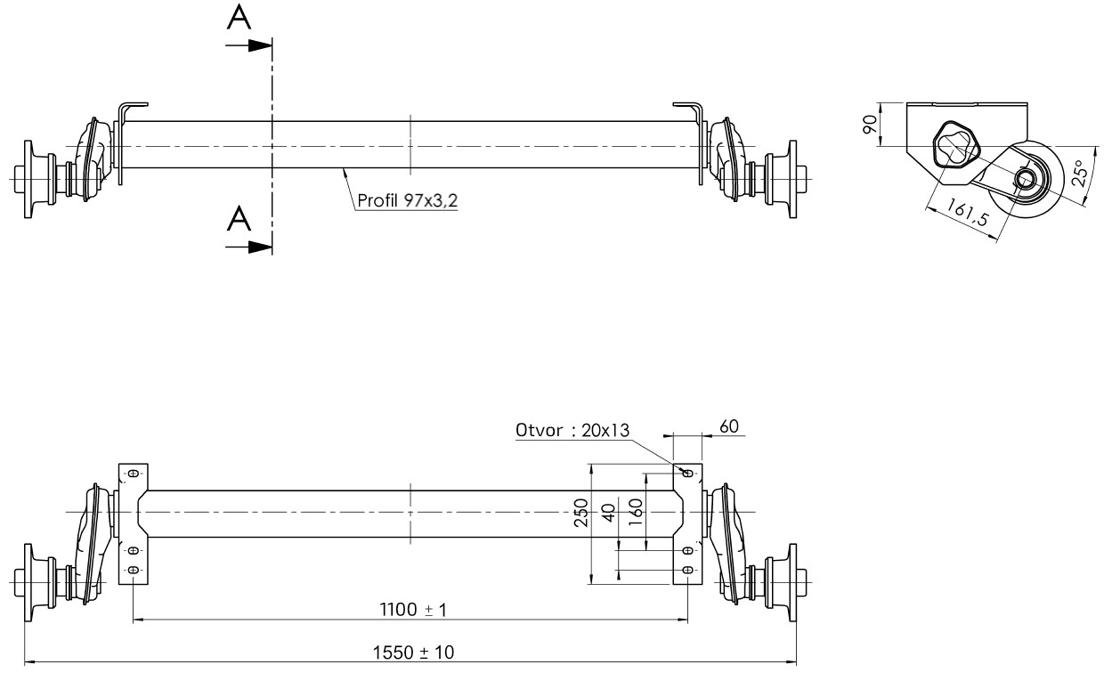 Náprava AL-KO UBR 1200-5 (1300 kg) a=1100 mm, c=1550, 112x5 č.2