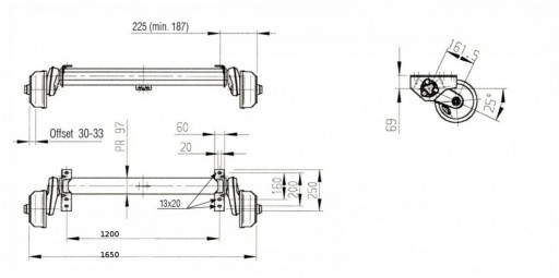 Náprava AL-KO Compact B 1200-6 (1350 kg) a=1200 mm, c=1650 mm, 2051, 112x5 č.2