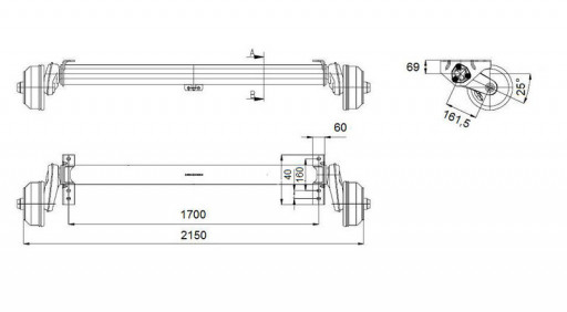 Náprava AL-KO Compact B 1200-6 (1350 kg) a=1700 mm, c=2150 mm, 2051, 112x5 č.2