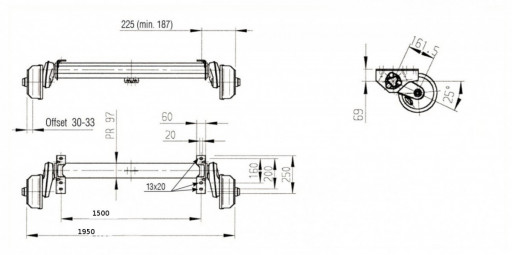 Náprava AL-KO Compact B 1200-6 (1350 kg) a=1500 mm, c=1950 mm, 2051, 112x5 č.2