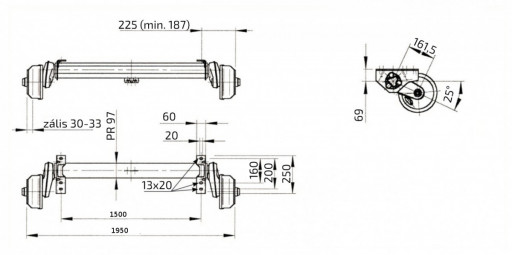 Náprava AL-KO Compact B 1600-3 (1500 kg) a=1500 mm, c=1950 mm, 2051, 112x5 č.2